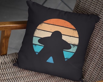 Retro Meeple Spun Polyester Square Throw Pillows | vintage themed board gamer house warming home decor meeples decorative pillow game room