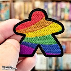 Rainbow Meeple Patches Iron-on Rainbow Meeple Patch for board gamers & geeks Iron on Rainbow Meeple Badges meeples Player Patches image 1