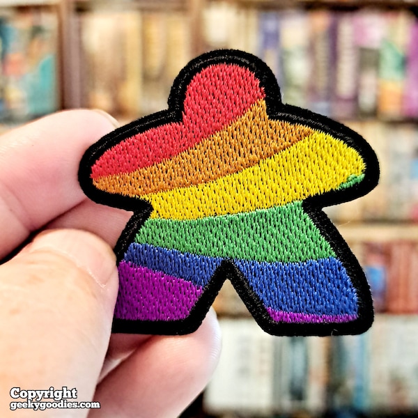 Rainbow Meeple Patches | Iron-on Rainbow Meeple Patch for board gamers & geeks | Iron on Rainbow Meeple Badges | meeples Player Patches