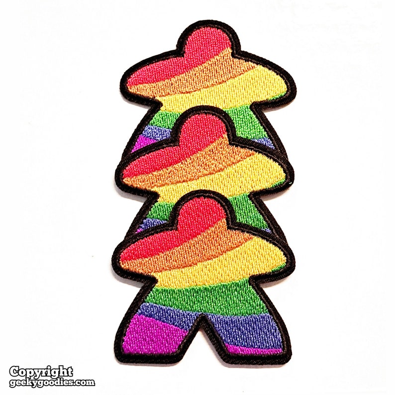 Rainbow Meeple Patches Iron-on Rainbow Meeple Patch for board gamers & geeks Iron on Rainbow Meeple Badges meeples Player Patches image 6