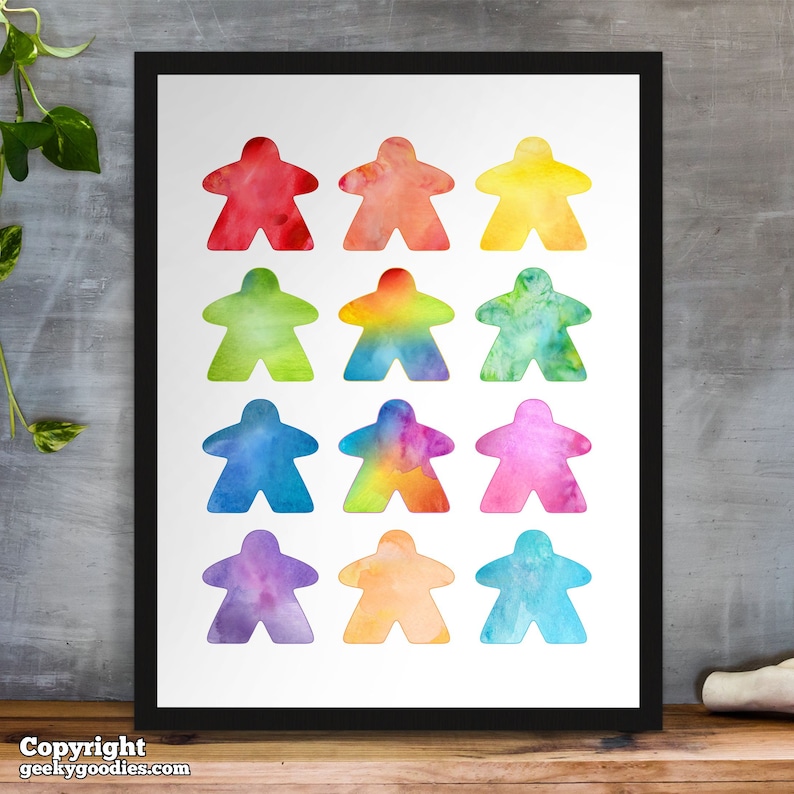 The Watercolor Meeple Poster - 12 Meeple Version | Tabletop and ...
