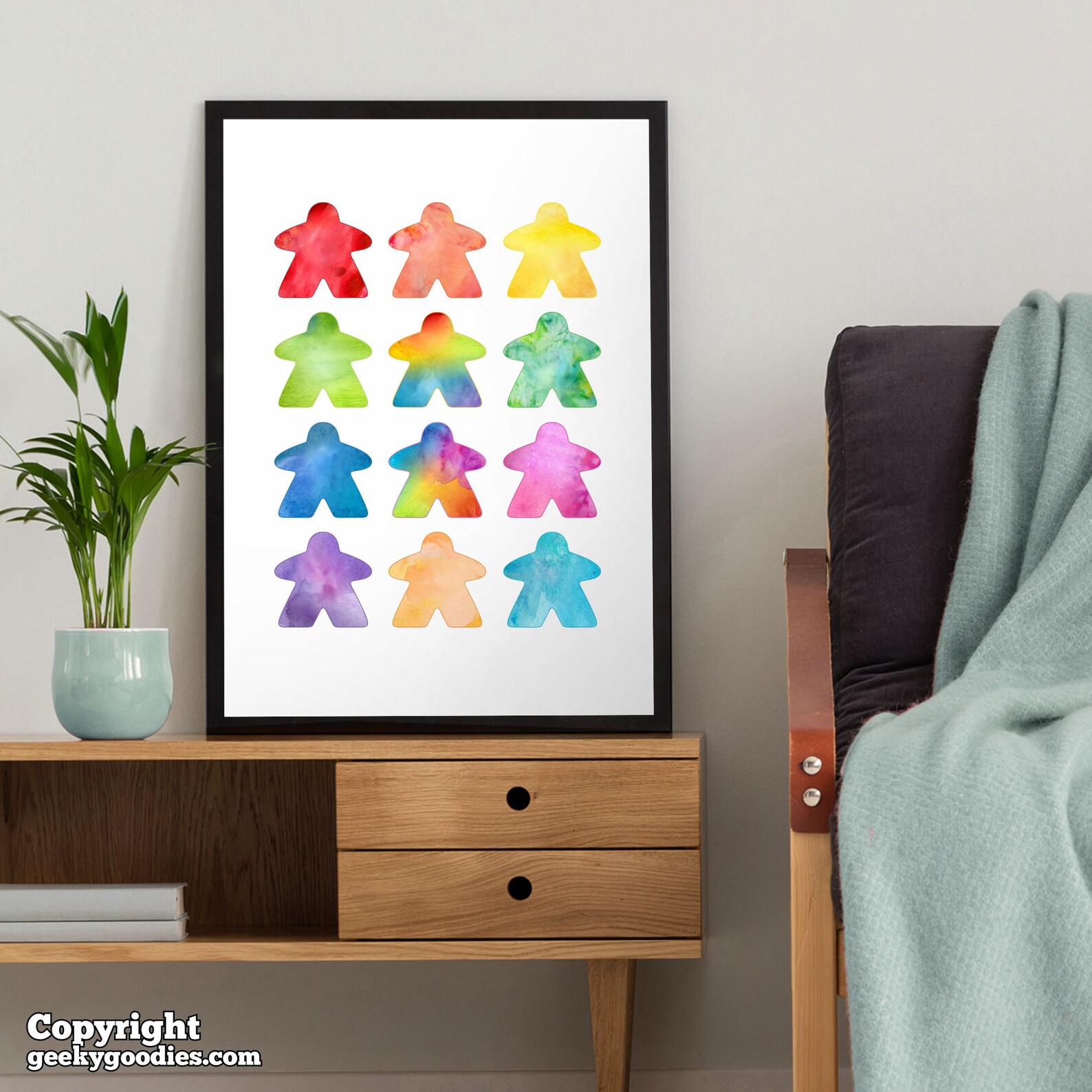 The Watercolor Meeple Poster - 12 Meeple Version | Tabletop and ...