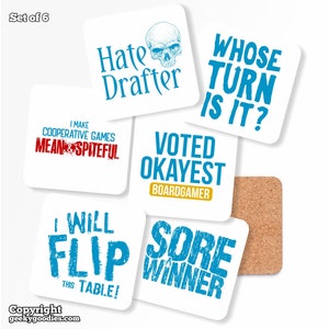 Types of Board Gamers Drink Coasters - Available in a Set of 4 or a Set of 6 Coasters | board game coaster for game room decor drinks gifts