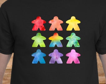 The Watercolor Meeple Men's / Unisex T-shirts | meeple shirts for board game and tabletop game geeks watercolour meeples boardgame tee shirt