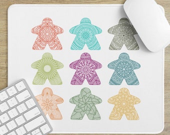 Meeples of Harmony: Mandala Meeple Edition Neoprene Mousepads | Board Gamer Neoprene Desk Mousepad for board game geeks mandala meeples