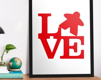 LOVE (Meeple) Poster | Tabletop and Strategy Gaming Poster, Print, Art, Decor | Board game meeple art for game geeks | game room posters
