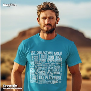 Board Game Mechanics Men's/Unisex T-shirt | NEW Colours! | t-shirt for board game geeks and tabletop gamers | board game mechanisms shirts