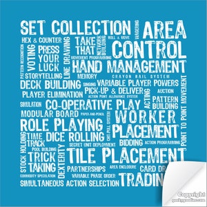 Board Game Mechanics Poster Tabletop and Strategy Gaming Art & Decor Boardgaming Art for BoardGame Geeks Game Room Posters and Prints Blue (white print)