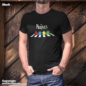 The Meeples of Abbey Road Men&#39;s/Unisex Black T-shirts | T-shirt for Board Game Geeks and Tabletop Gamers | Them Meeple and Board Game Shirts
