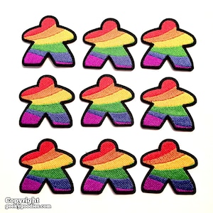 Rainbow Meeple Patches Iron-on Rainbow Meeple Patch for board gamers & geeks Iron on Rainbow Meeple Badges meeples Player Patches image 3