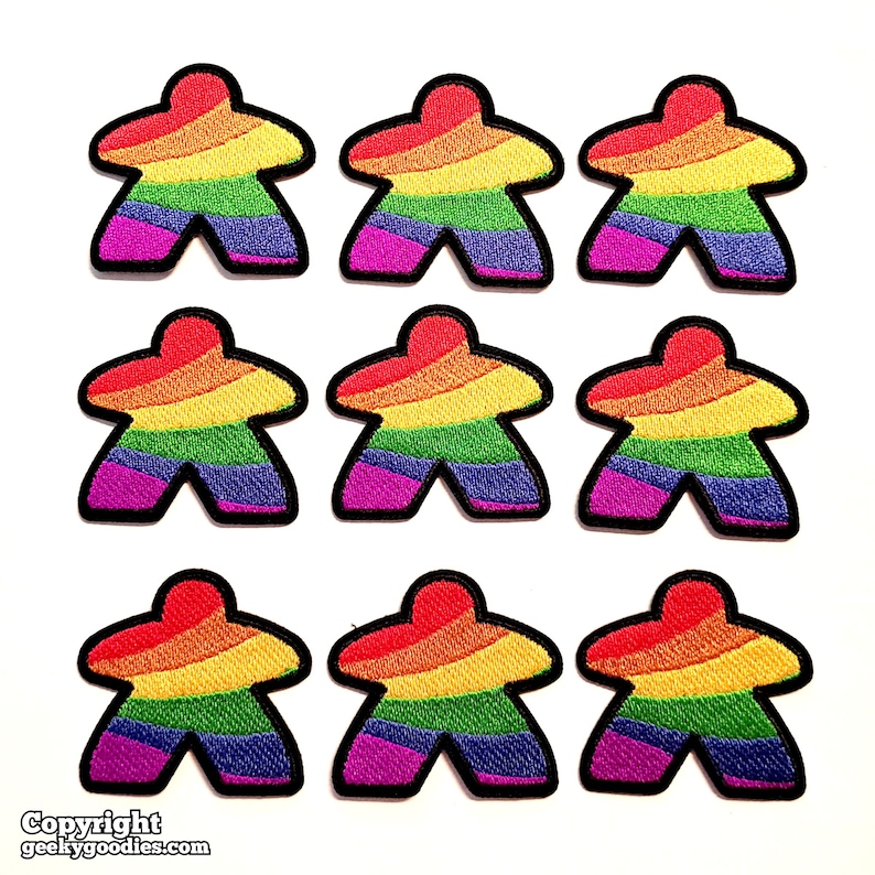 Rainbow Meeple Patches Iron-on Rainbow Meeple Patch for board gamers & geeks Iron on Rainbow Meeple Badges meeples Player Patches image 3