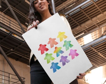 Watercolor Meeple Poster | Board Game Room Art