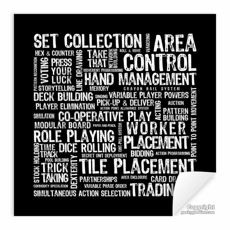 Board Game Mechanics Poster Tabletop and Strategy Gaming Art & Decor Boardgaming Art for BoardGame Geeks Game Room Posters and Prints Black (white print)