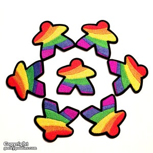 Rainbow Meeple Patches Iron-on Rainbow Meeple Patch for board gamers & geeks Iron on Rainbow Meeple Badges meeples Player Patches image 4