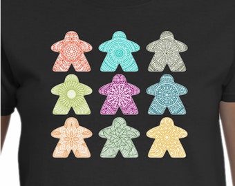 Meeples of Harmony: Mandala Meeple Edition Ladies T-shirts | board game mandalas meeples tee for women womans girls ladies gamers game night