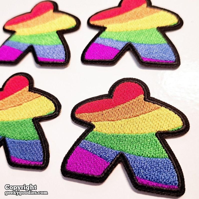 Rainbow Meeple Patches Iron-on Rainbow Meeple Patch for board gamers & geeks Iron on Rainbow Meeple Badges meeples Player Patches image 2