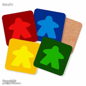 Meeple Drink Coasters - Available in a Set of 4 or a Set of 6 Coasters | meeples coaster for board game room night hot cold drinks coaster