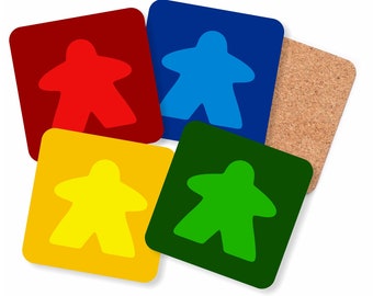 Meeple Drink Coasters - Available in a Set of 4 or a Set of 6 Coasters | meeples coaster for board game room night hot cold drinks coaster