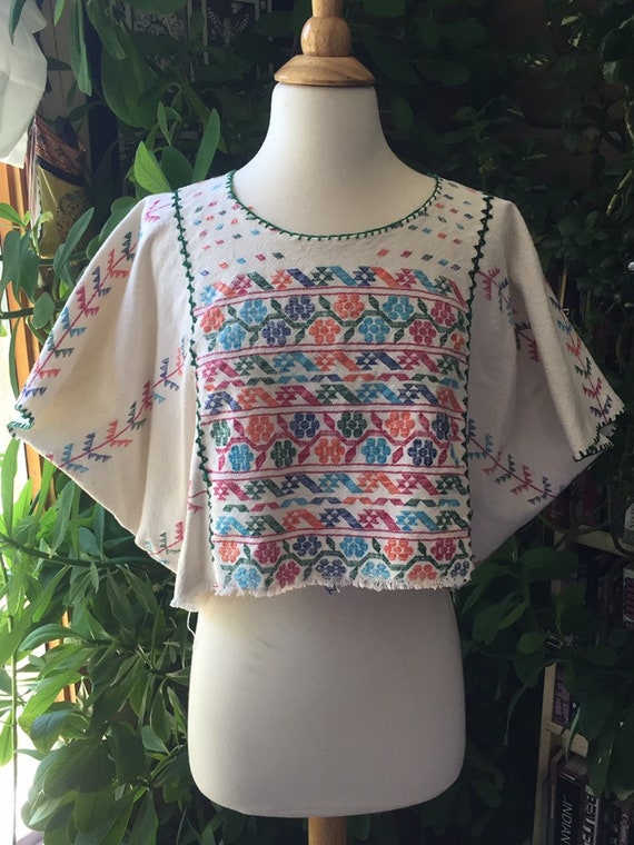1980s Vintage open size poncho style crop top. Mex