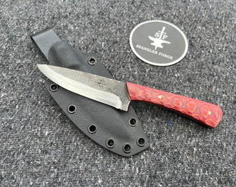 Forged Belt Knife- Red/Orange Micarta