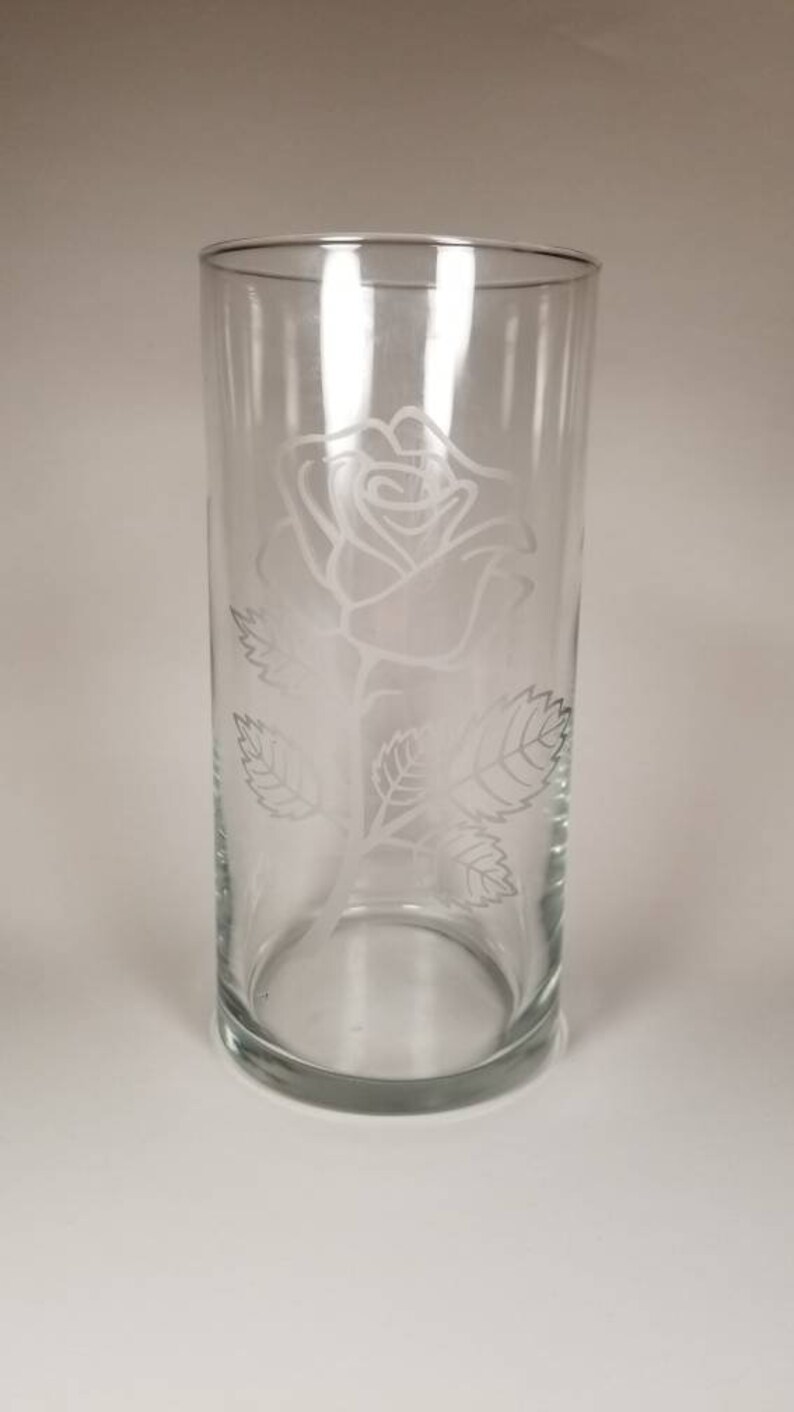 Rose Etched Glass Flower Vase Etsy