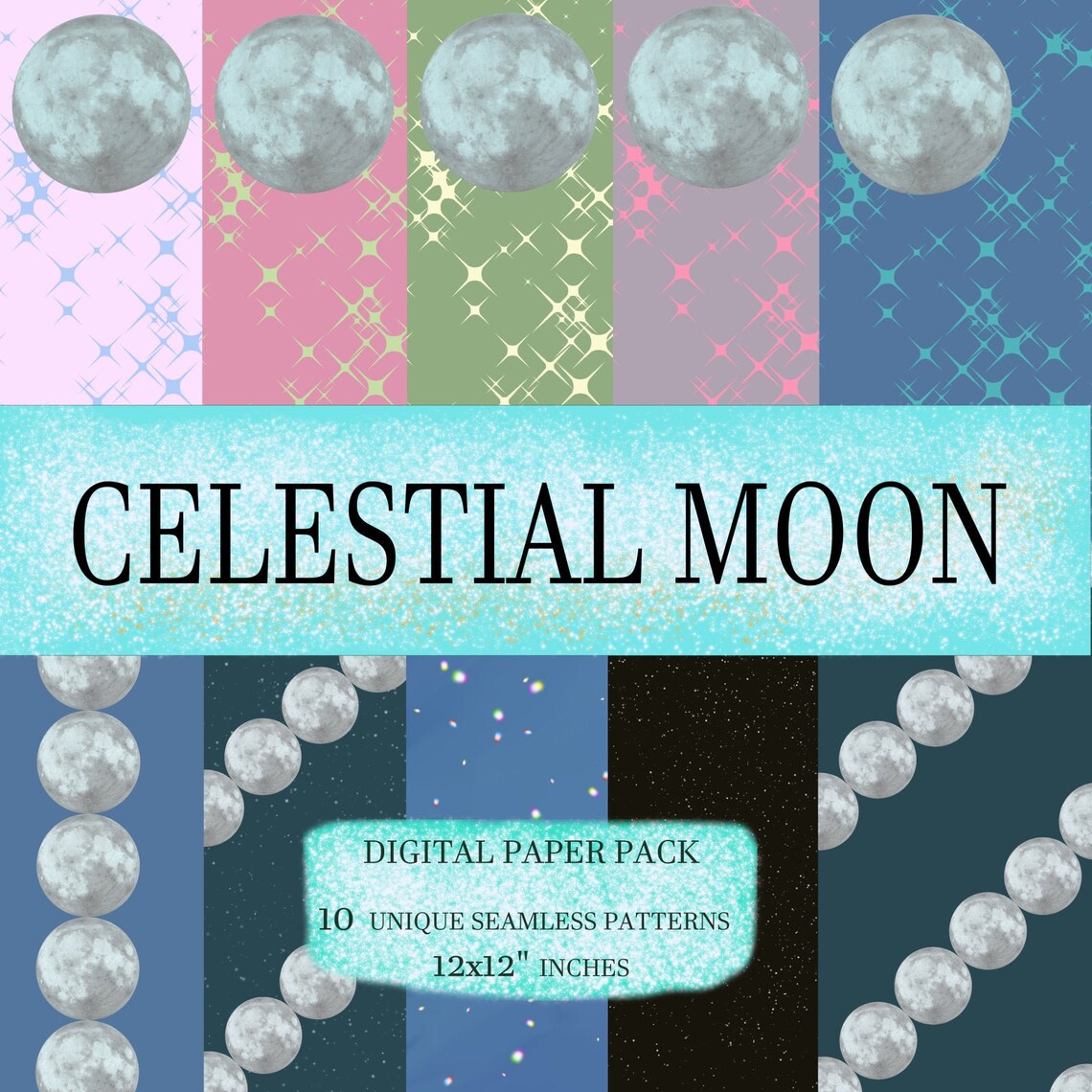 Celestial Moon Stars Scrapbook Paper Digital Scrapbook Etsy