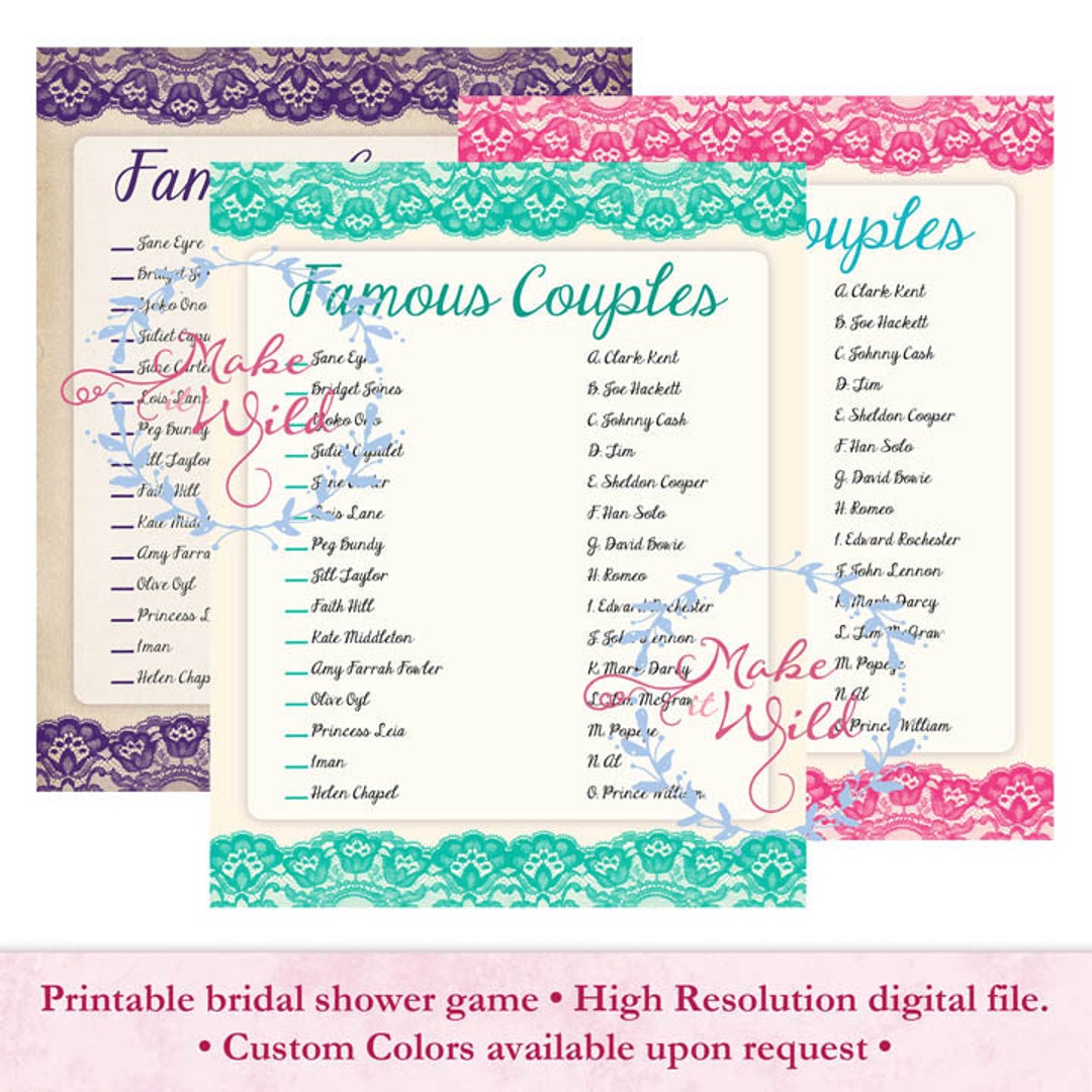 Printable Bridal Shower Game Famous Couples Bridal Game Etsy