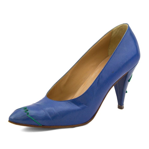 1980s Maude Frizon Blue Leather Pumps