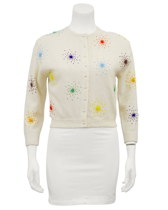 1950s I. Magnin Colourful Beaded Cardigan