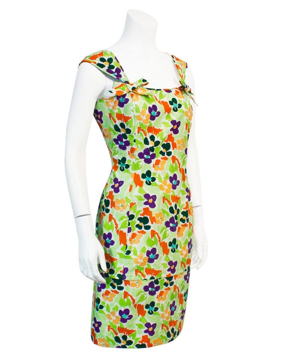 1980's Ungaro Green Cotton Dress with Multicolour