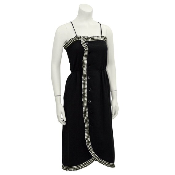 1980s Victor Costa Black Dress with Gingham Trim