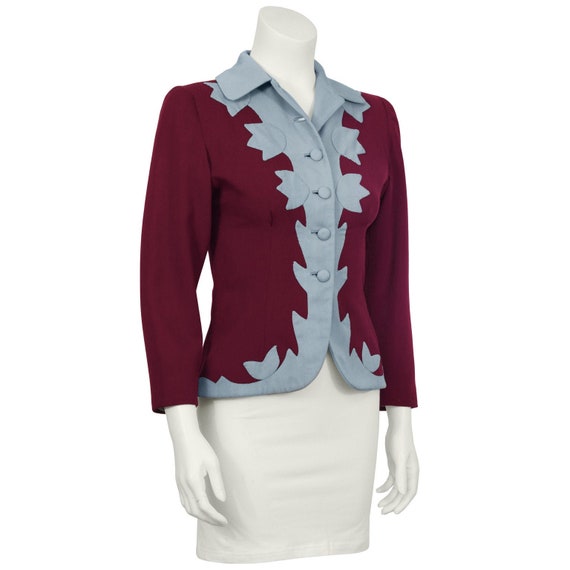 1940s Bordeaux & Blue Gabardine Jacket