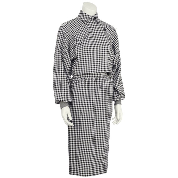 1980s Ungaro Black and White Houndstooth Dress