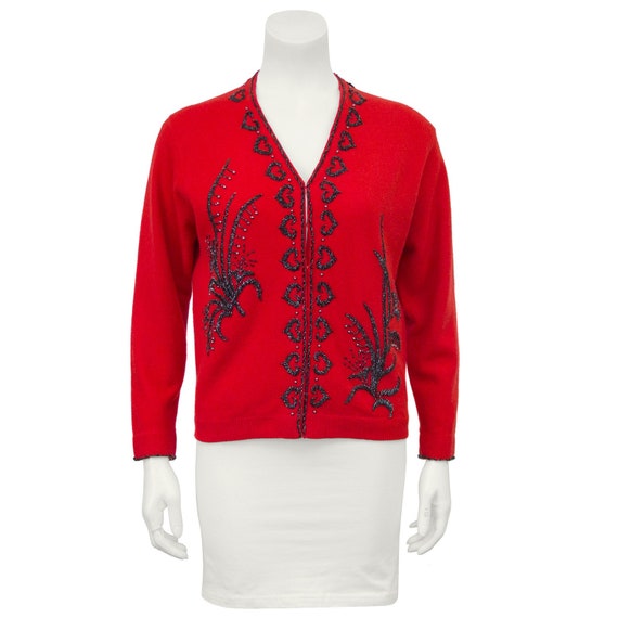 1950s Red Beaded Cashmere Sweater