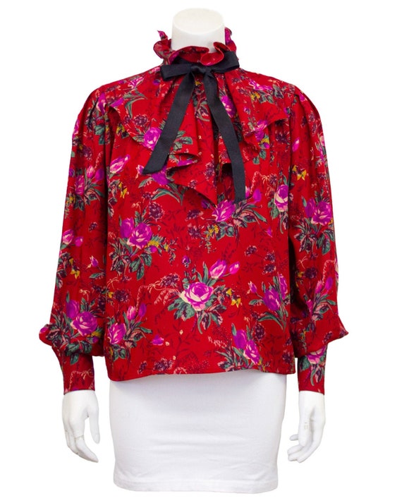 1980's Emanuel Ungaro Red Floral Shirt with Neckti