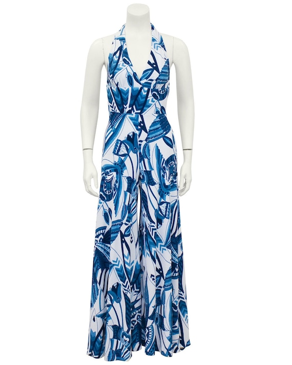1970s Creations Gervanne Blue and White Terrycloth
