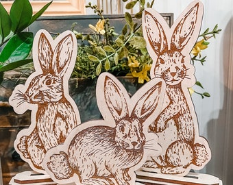 Easter Bunnies with Stands | Set of 3 | Easter Decor | Handmade | Easter Centerpiece | Spring Decor