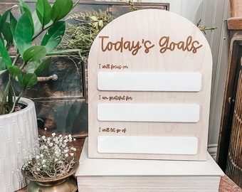 Today’s Goals Dry Erase Board | Office Decor | Dry Erase Board | Handmade | Boho Arch Sign | Self Care Affirmations