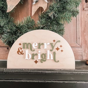 Merry & Bright Arch Sign | Boho Christmas Sign | 3D Sign | Laser Engraved | Boho Christmas Sign | Arch Sign