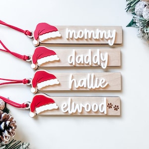 Personalized Santa Hat Stocking Tags | Wooden Name Tags | Christmas Labels | Wooden Present Tags | Christmas Stocking tags | Present Tags