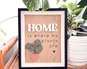 Home is Where my Plants Are Sign | Laser Engraved | Boho Decor | Handmade | Framed Signs | Plant Lover | Framed Sign