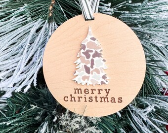 Wooden Merry Christmas Duck Camo Ornament | Hunting Ornament | Hunter Christmas Ornament