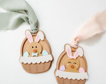 Personalized Modern Easter Basket Tag with Ribbon | Acrylic Easter Tags | Personalized Tags | Laser Engraved | Custom Tags | Basket Name Tag