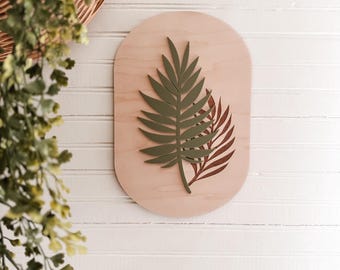 Boho Fern Oval Wood Wall Decor | Layered Wall Art | Boho Home Decor