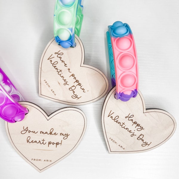 Valentine’s Day Pop Bracelet Card | Kids Valentine Gifts | Laser Engraved | Bracelet Included