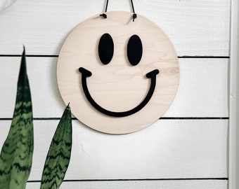 3D Retro Smiley Face Sign | Home Decor | | Wall Sign | Office Sign | Happy Face | Boho Decor | Wall Hanging