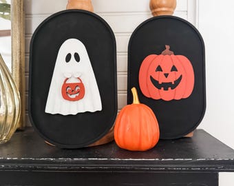 Hand Carved Oval Halloween Sign | Boho Halloween Decor | Shelf Fall Decor | Laser Engraved | Handmade | Pick Your Style
