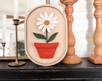 Hand carved Wood Daisy Oval Sigb | Laser Engraved | Floral Decor | Handmade | Framed Signs | Home Decor | Spring Decor