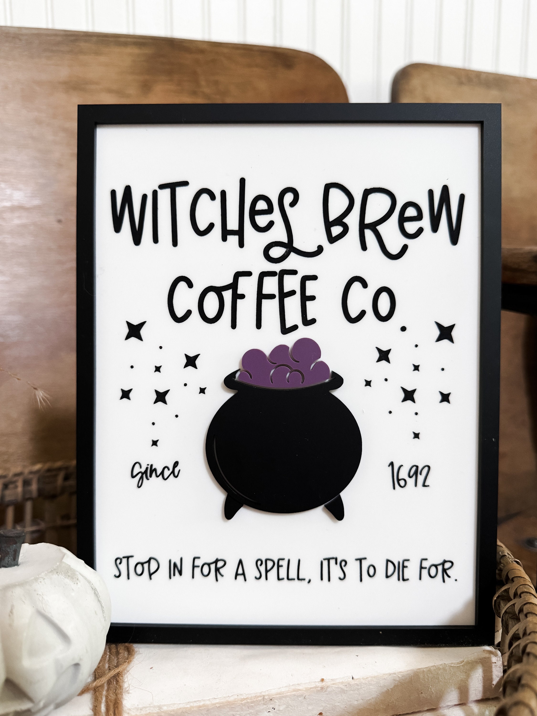 Witches brew coffee house halloween decor stop in for a spell sign