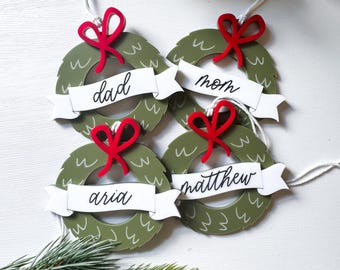 Personalized Wreath Stocking Tags | Wooden Name Tags | Christmas Labels | Wooden Present Tags | Christmas Stocking tags | Present Tags